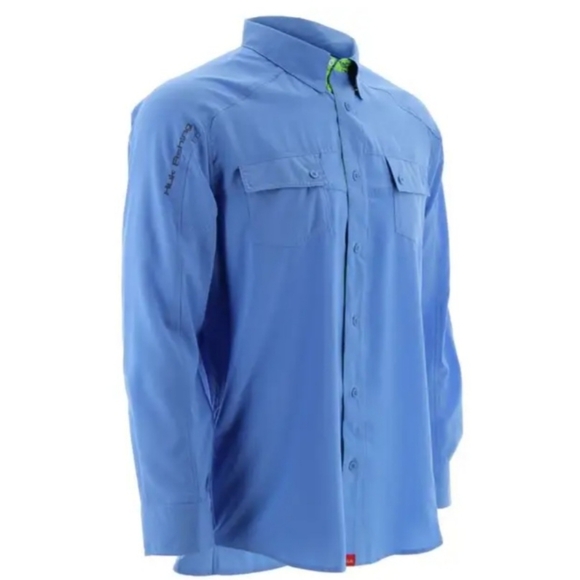 HUK Next Level Performance Fishing Button Down Cooling Shirt Flip Cuff Large EUC - Picture 1 of 11